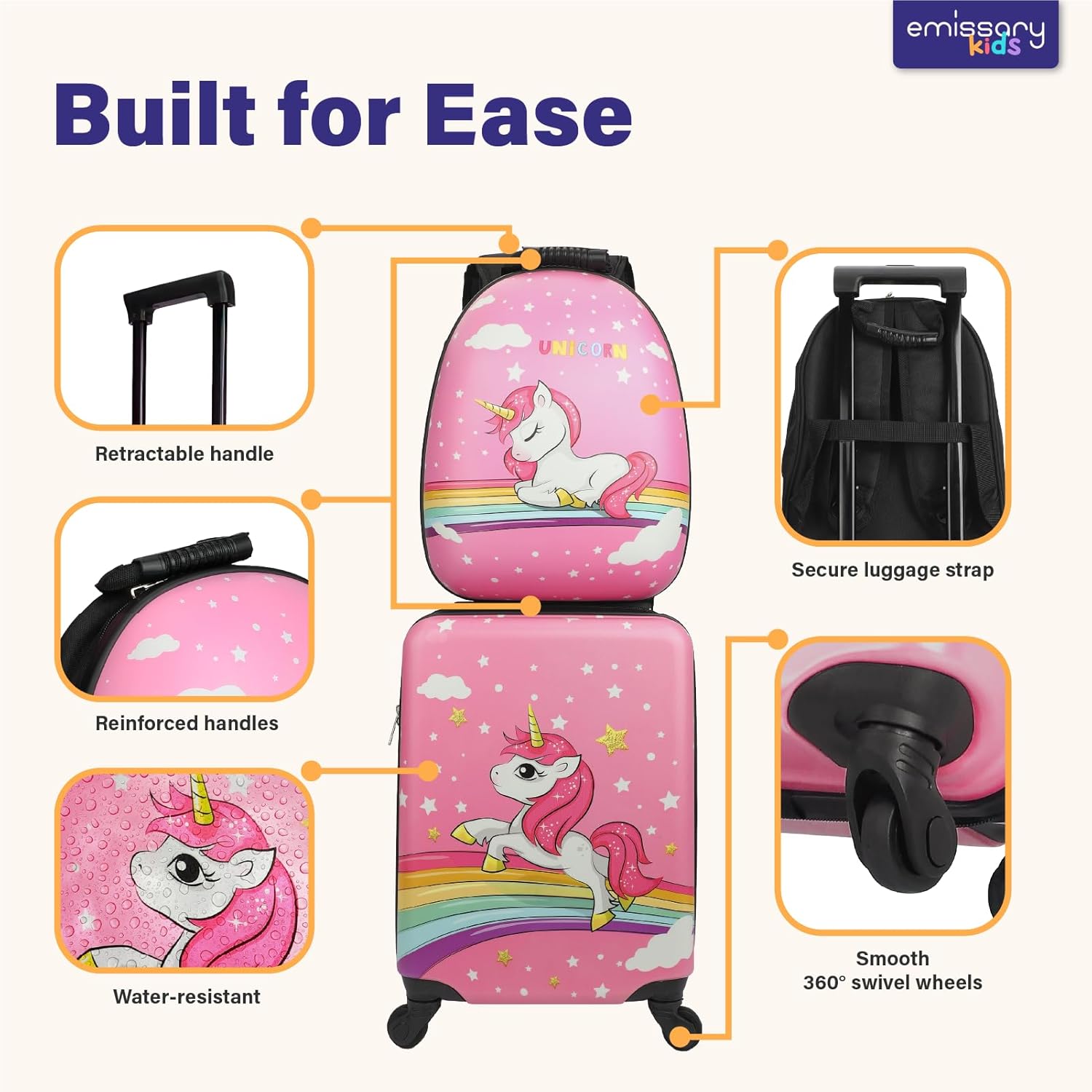 [Color] hardshell kids carry-on suitcase with spinner wheels and convertible backpack feature — view 4