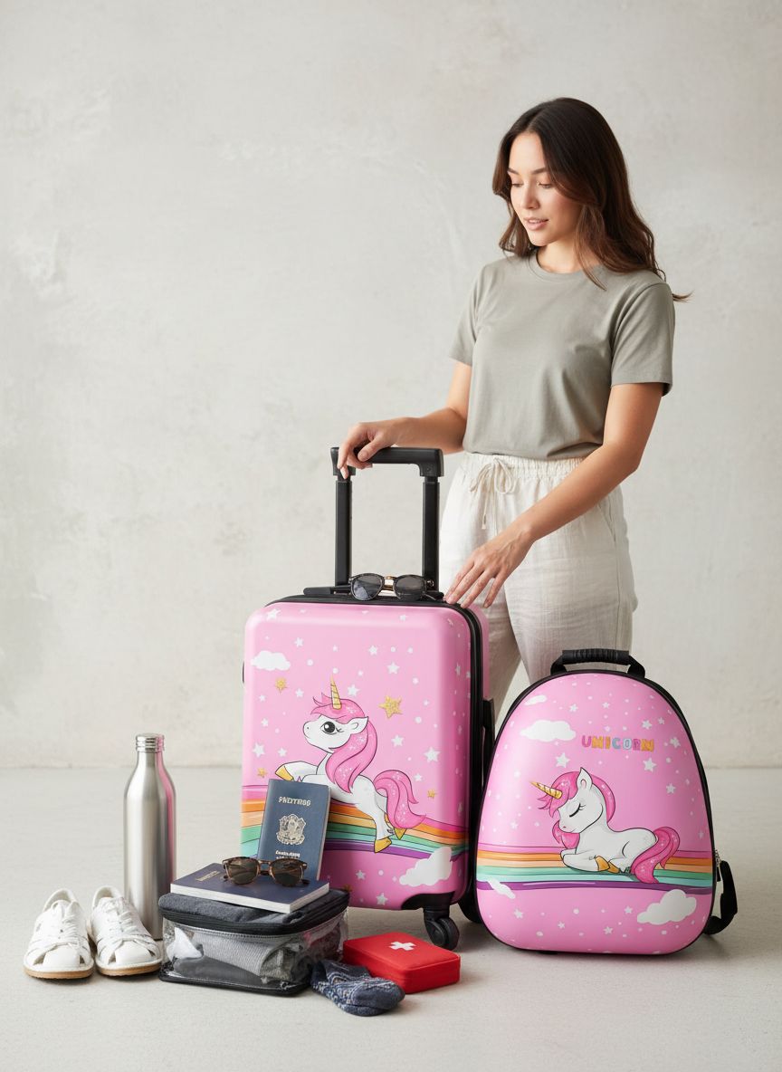 [Color] hardshell kids carry-on suitcase with spinner wheels and convertible backpack feature — view 5a