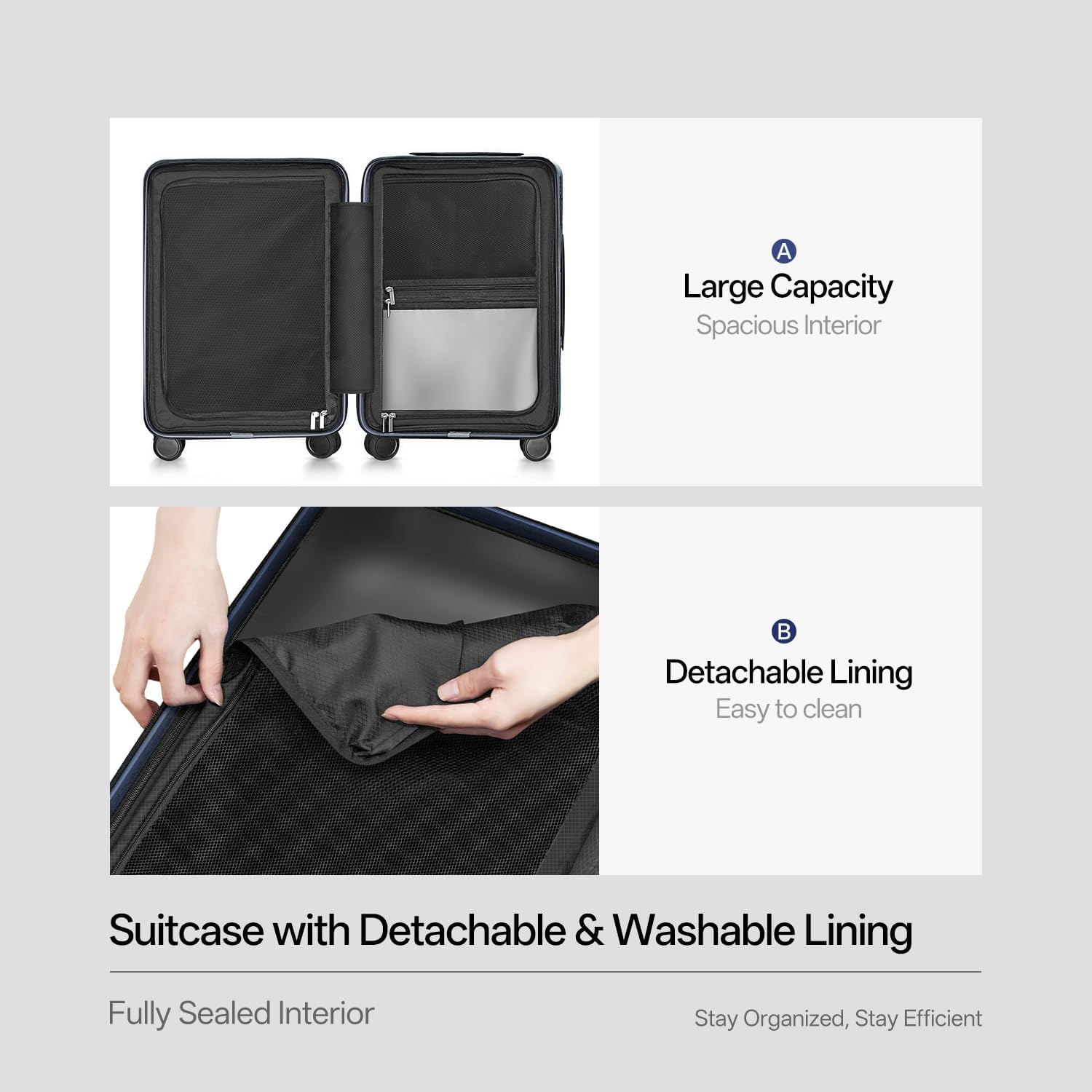 [Color] polycarbonate hardshell carry-on suitcase with 360 spinner wheels and TSA lock — view 2