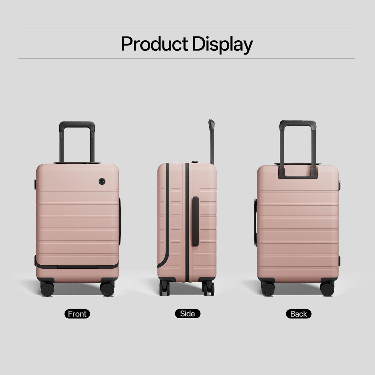 Pink polycarbonate hard shell carry-on suitcase with TSA lock and 360-degree spinner wheels, top-opening design for business travel — view 2