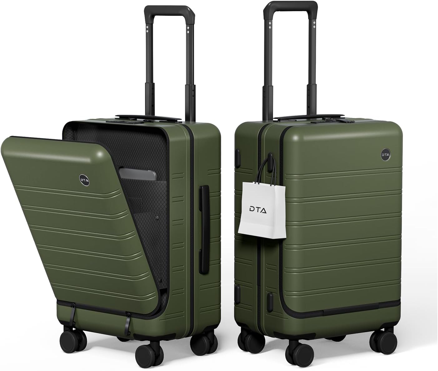 Pink polycarbonate hard shell carry-on suitcase with TSA lock and 360-degree spinner wheels, top-opening design for business travel — view 5