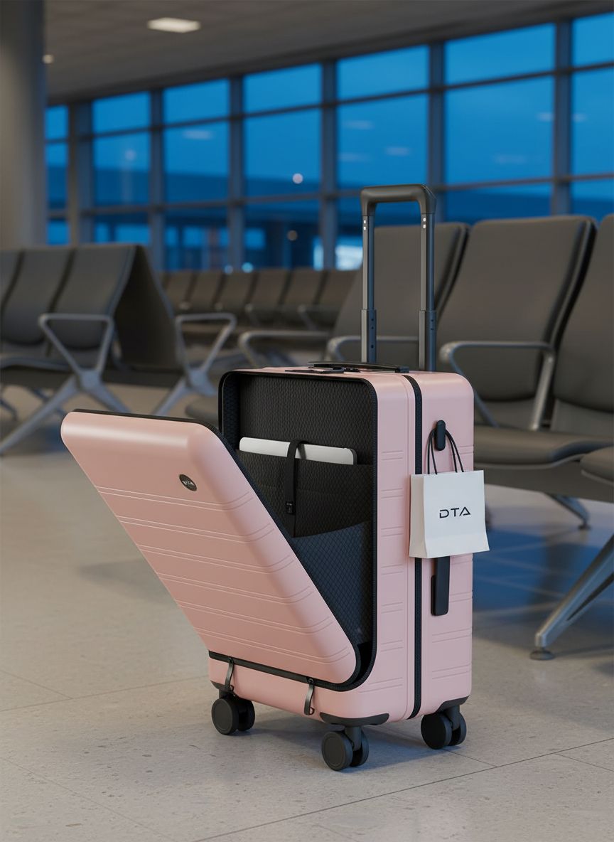 Pink polycarbonate hard shell carry-on suitcase with TSA lock and 360-degree spinner wheels, top-opening design for business travel — view 1