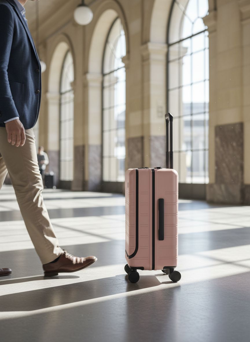 Pink polycarbonate hard shell carry-on suitcase with TSA lock and 360-degree spinner wheels, top-opening design for business travel — view 3