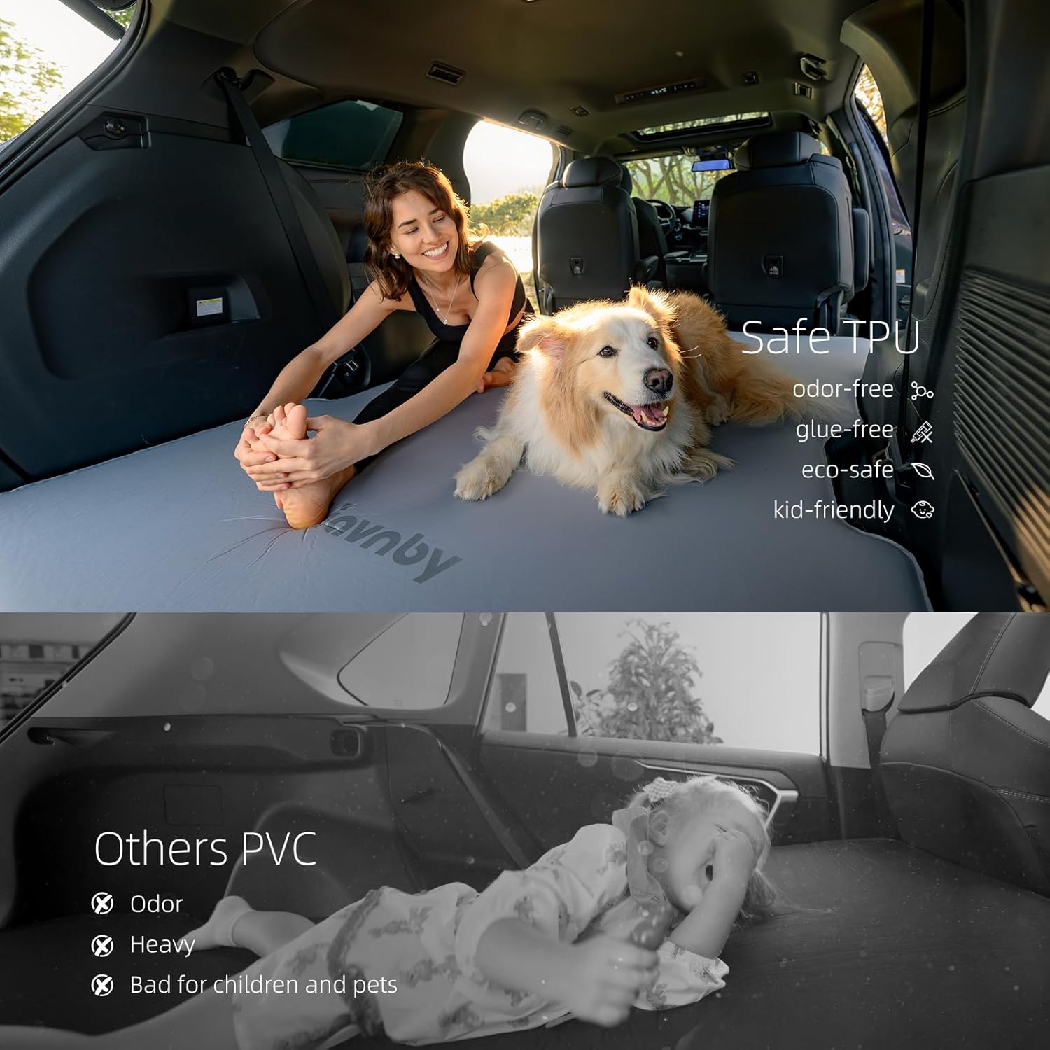 [Color] full-size inflatable car mattress with built-in pump, fitted for Toyota Sienna backseat — view 4