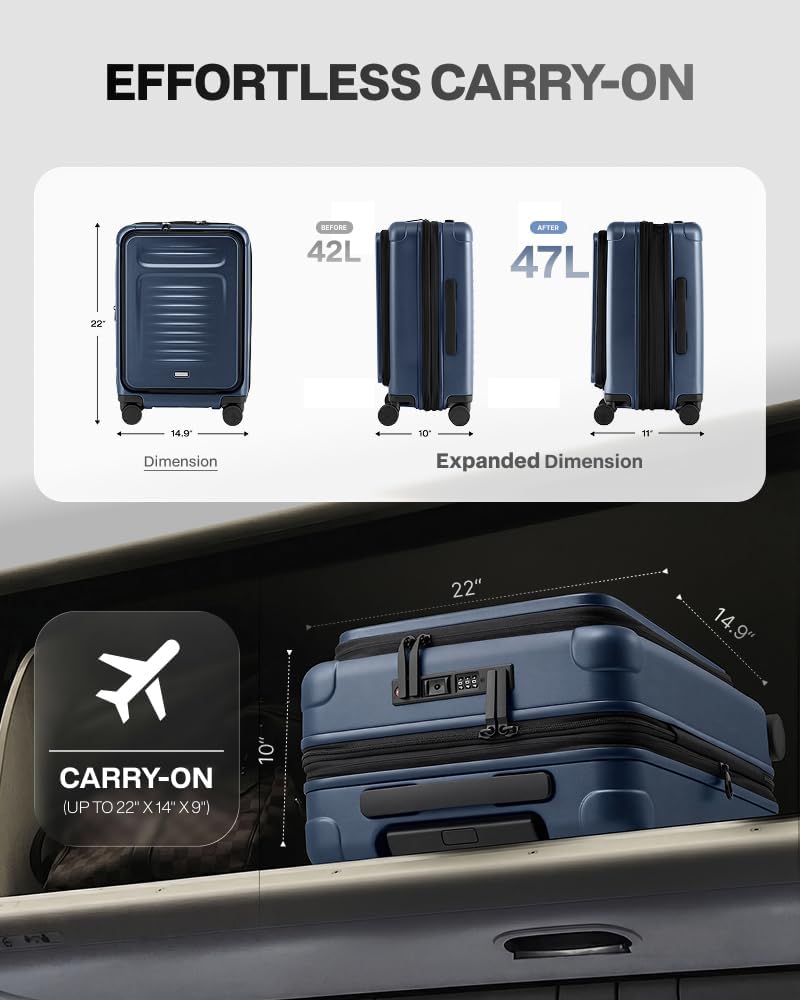 [Color] expandable hardshell carry-on suitcase with front compartment and spinner wheels, TSA-approved — back