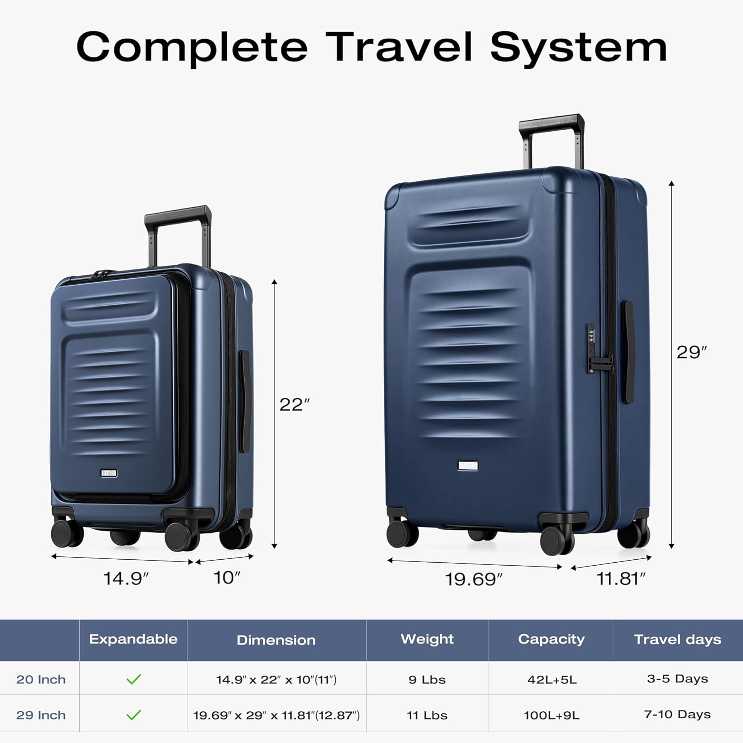 [Color] expandable hardshell carry-on suitcase with front compartment and spinner wheels, TSA-approved — view 4