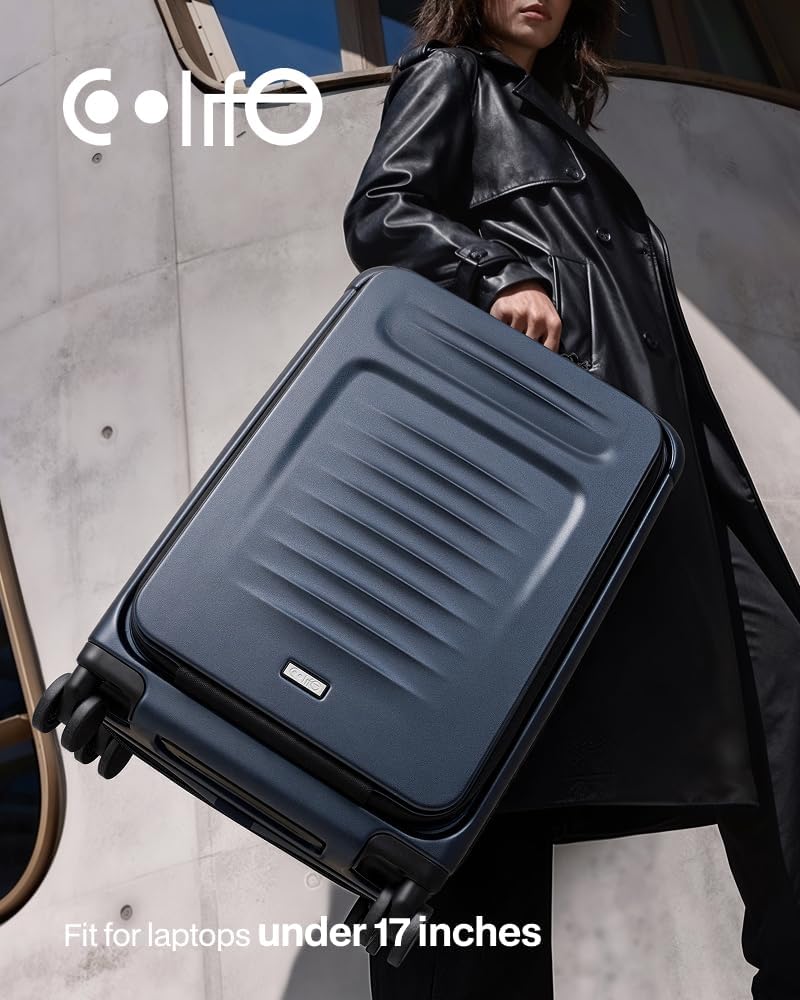 [Color] expandable hardshell carry-on suitcase with front compartment and spinner wheels, TSA-approved — view 5