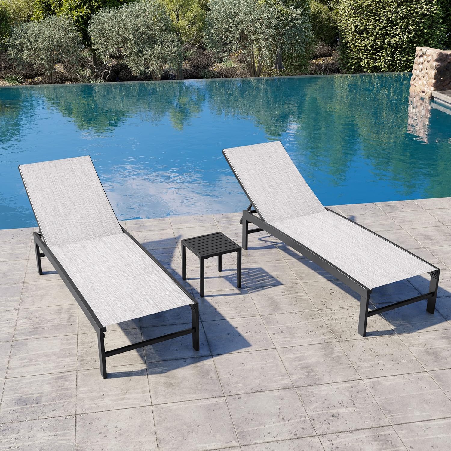 [Color] metal-frame lounge chair with textilene mesh seat and five-position adjustable backrest — view 3