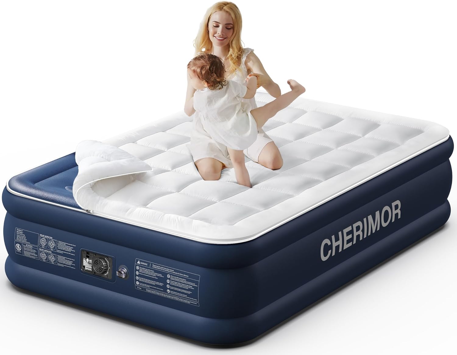 CHERIMOR Queen Air Mattress with Built-in Pump & Luxury Quilted Topper (Washable&Detachable), 20 Raised Comfort, 800lb Support, 4.5 Min Fast Inflate, Blow up Mattress for Guest Camping & Home