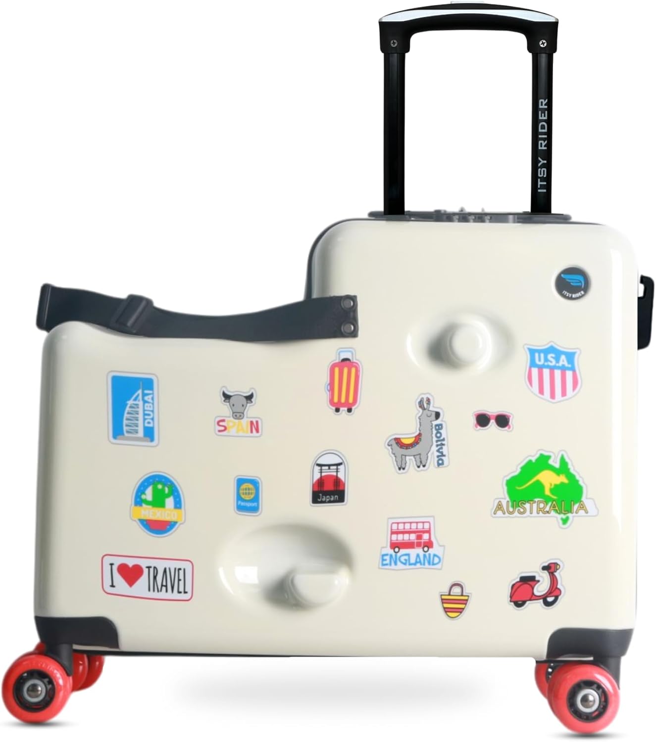 Cegali Itsy Rider 20 Ride-on Suitcase for Kids with Double Spinner Red Wheels (Beige Traveler)