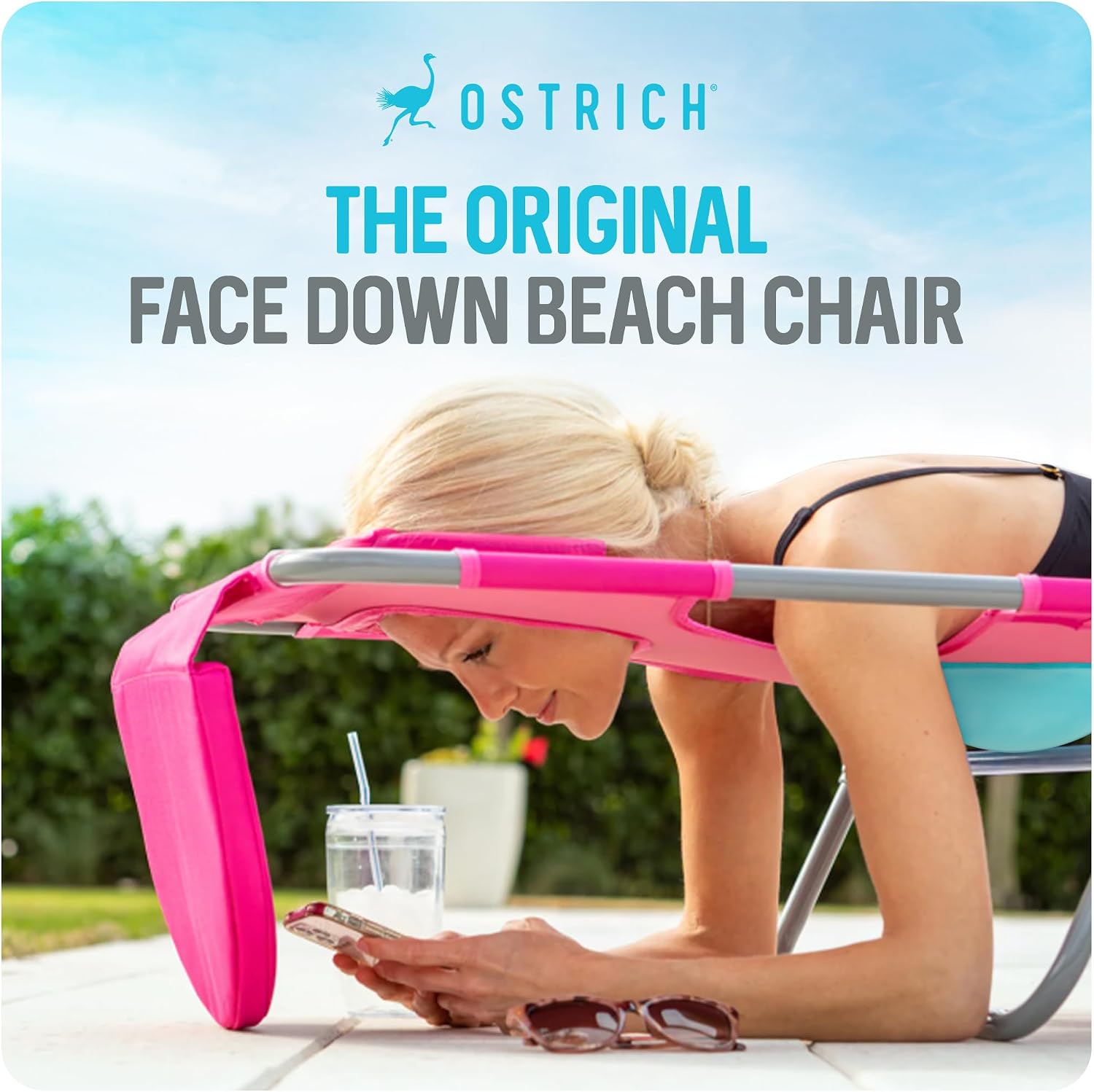 Foldable beach lounge chair in [color] with chest support and steel frame, shown in reclined position — view 4