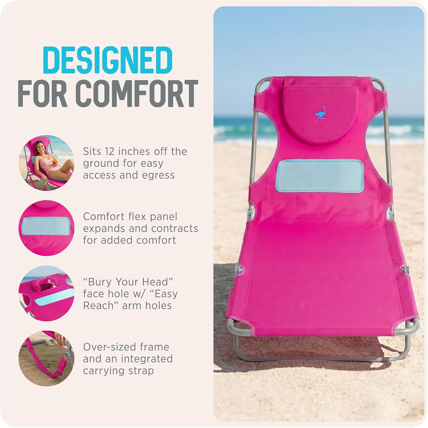 Foldable beach lounge chair in [color] with chest support and steel frame, shown in reclined position — view 5
