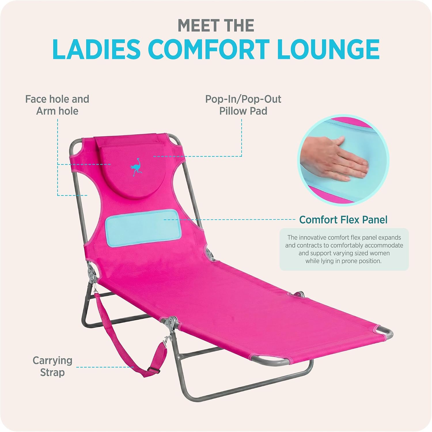 Foldable beach lounge chair in [color] with chest support and steel frame, shown in reclined position — view 2