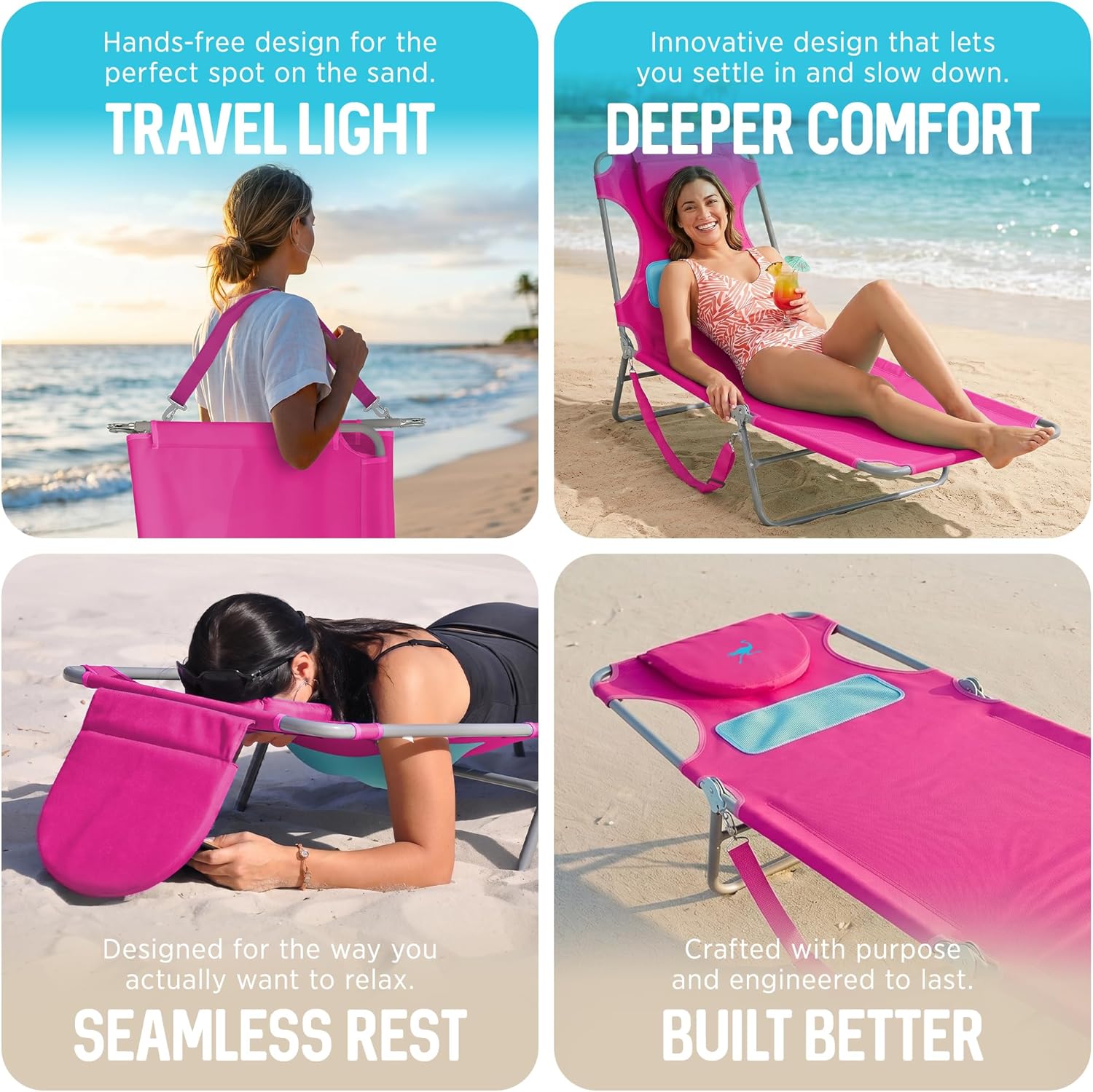 Foldable beach lounge chair in [color] with chest support and steel frame, shown in reclined position — view 3a