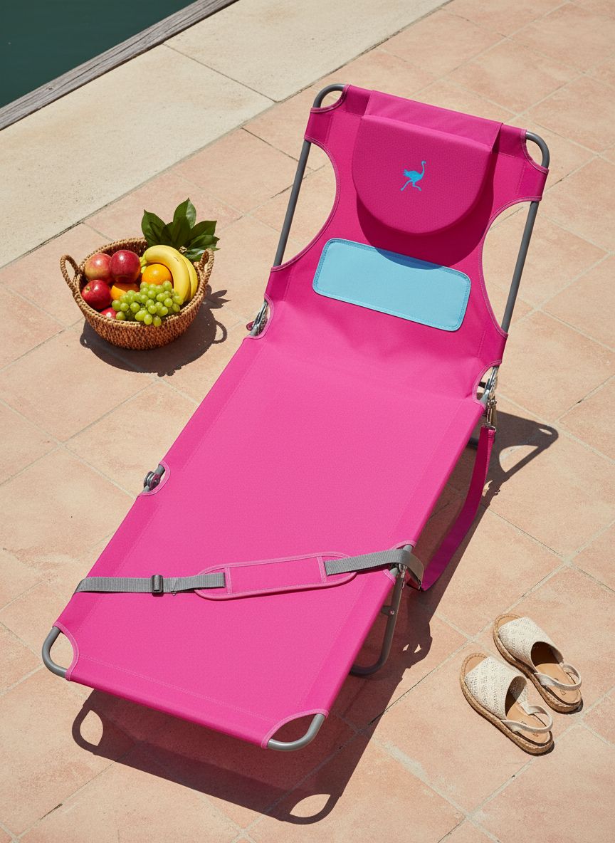 Foldable beach lounge chair in [color] with chest support and steel frame, shown in reclined position — view 7a