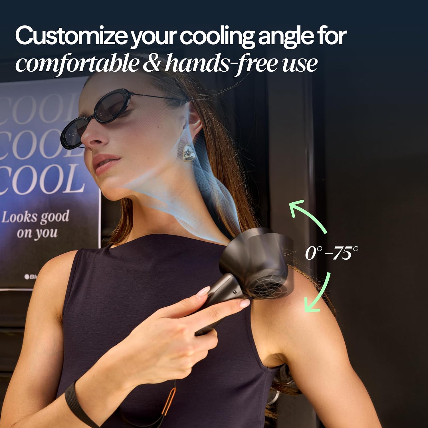 [Color] compact handheld fan with USB-C charging port, showing quiet personal cooling design for travel — view 4