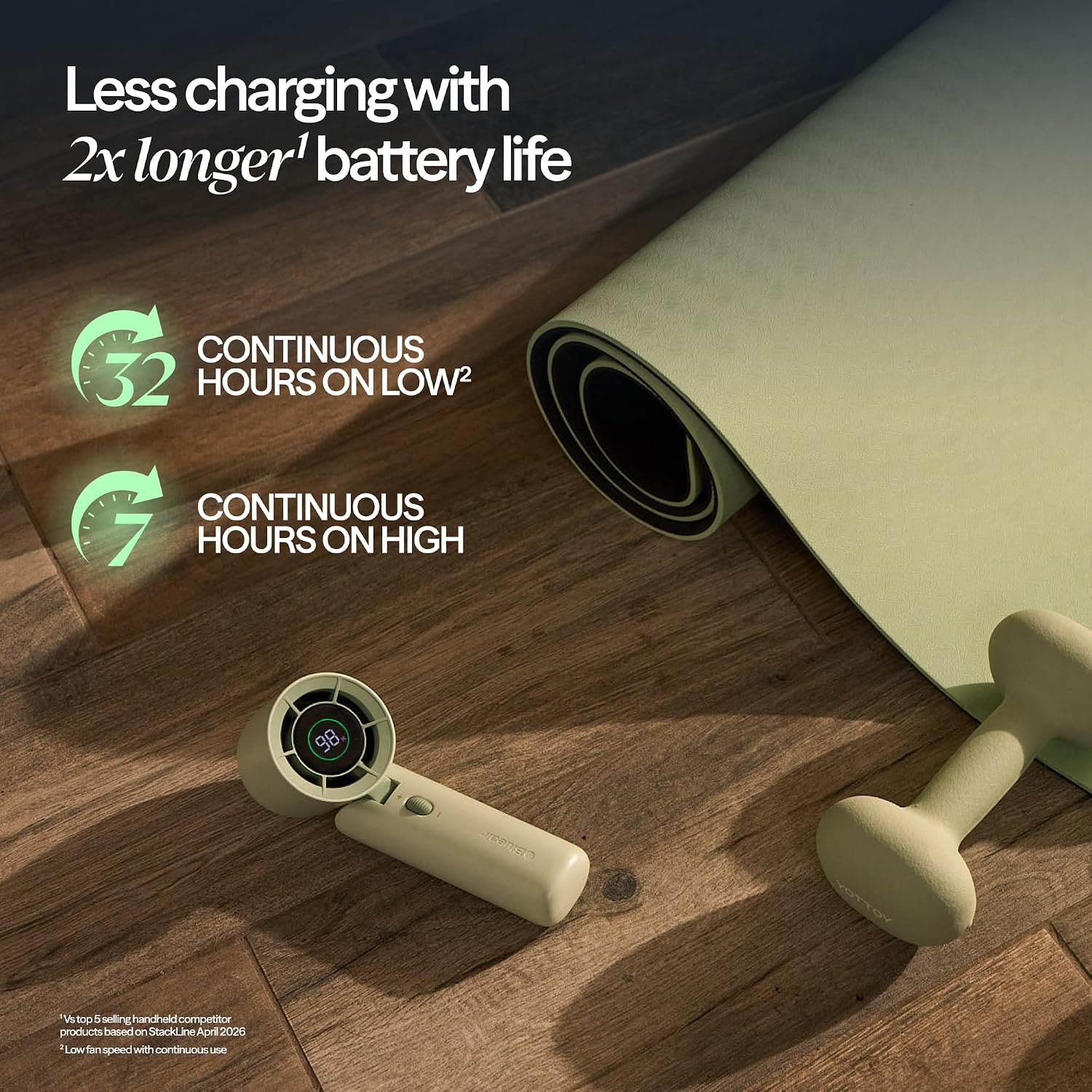 [Color] compact handheld fan with USB-C charging port, showing quiet personal cooling design for travel — view 2