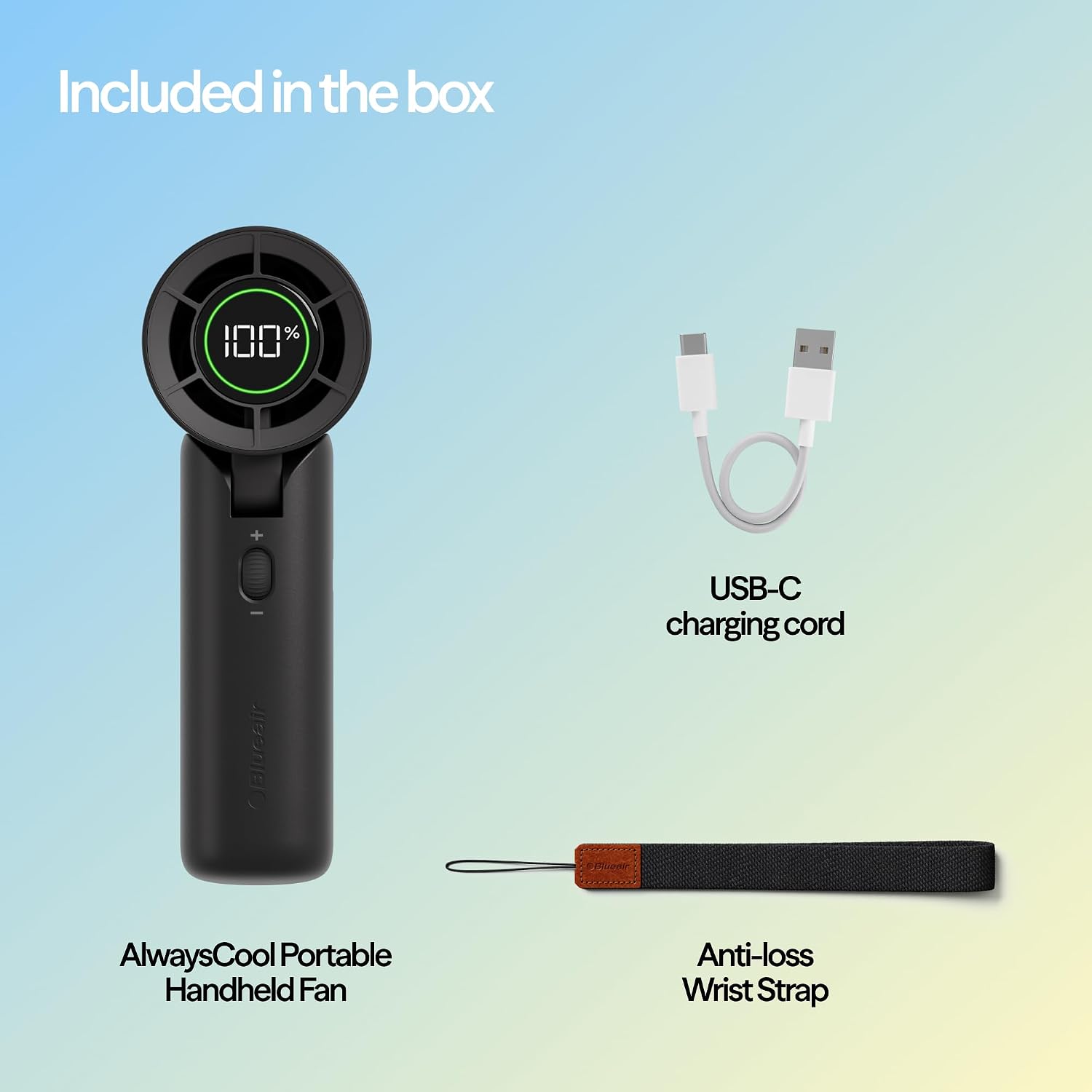 [Color] compact handheld fan with USB-C charging port, showing quiet personal cooling design for travel — view 5