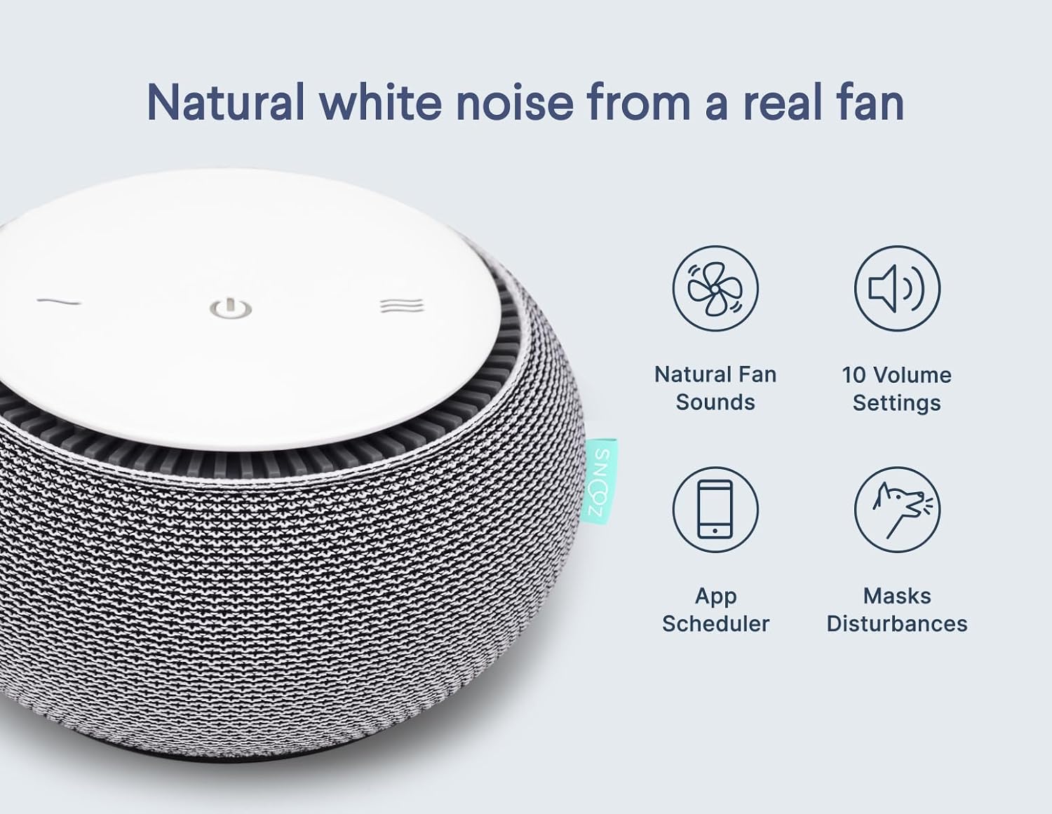 {color} portable white noise machine with real fan technology, compact travel sleep aid — view 2