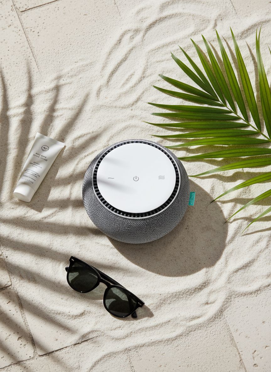 {color} portable white noise machine with real fan technology, compact travel sleep aid — view 7a