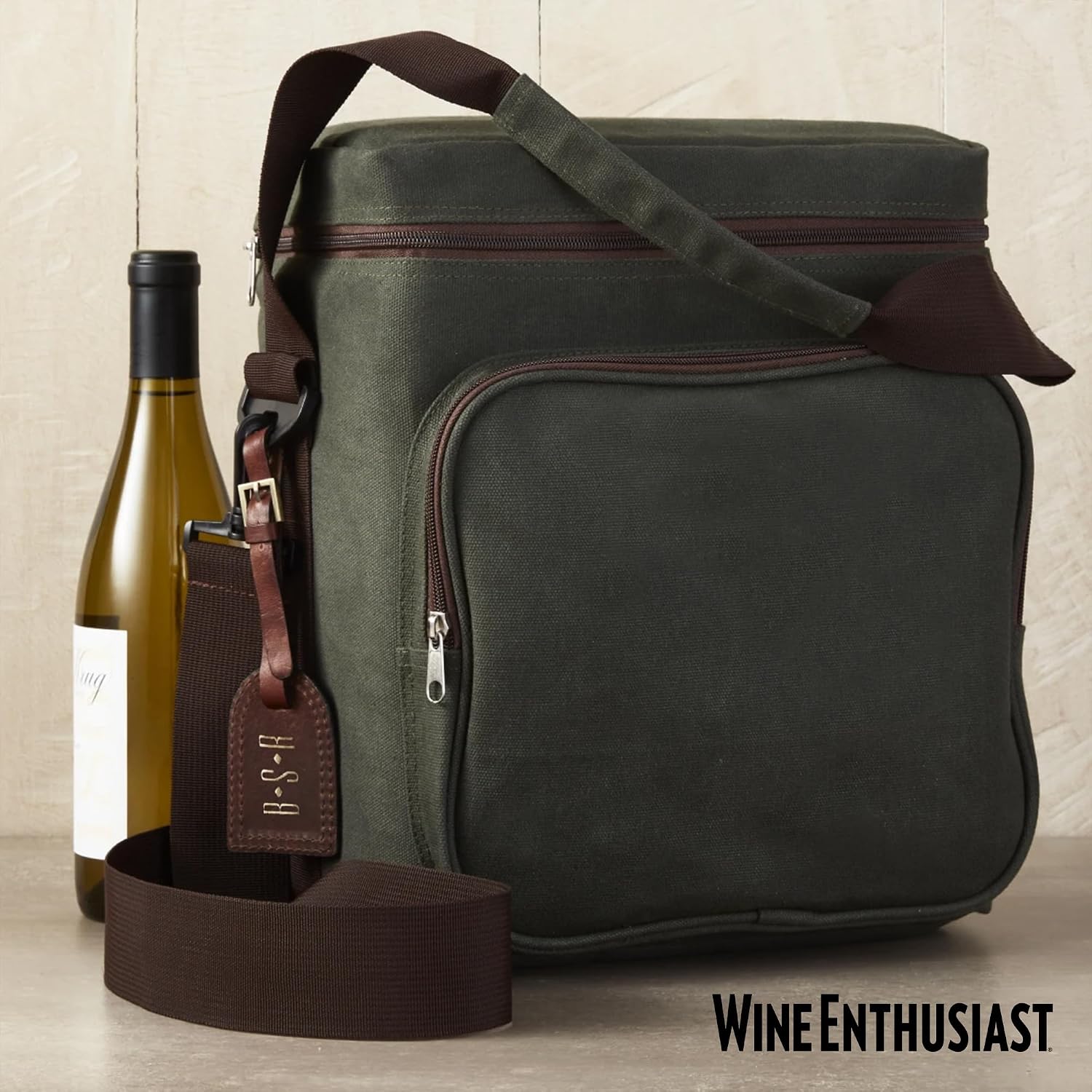 {color} waxed canvas insulated wine carrier tote holding 6 bottles with included ice pack β view 4