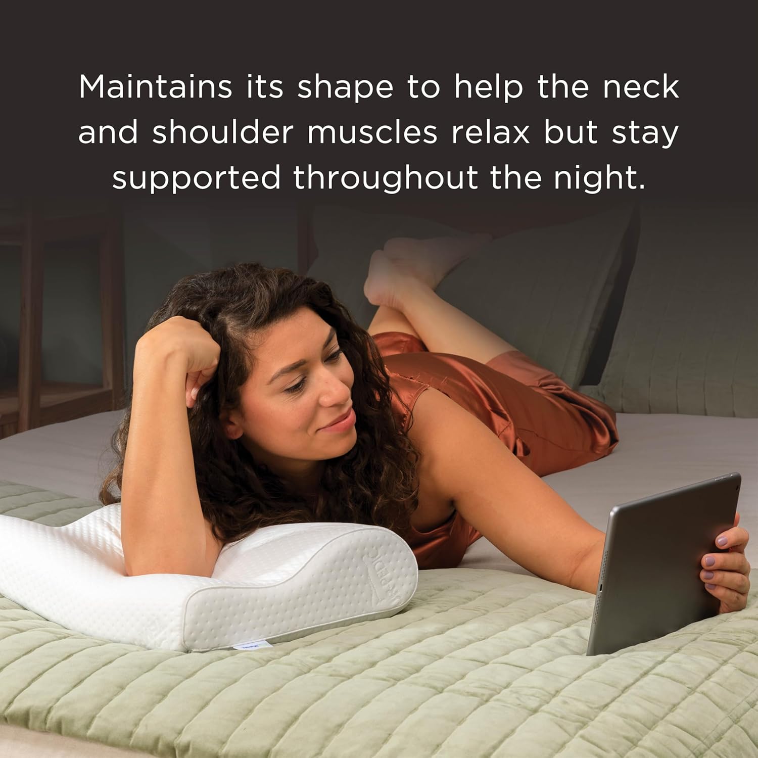 {color} memory foam neck pillow with ergonomic cervical support, medium profile design for travel comfort — view 4