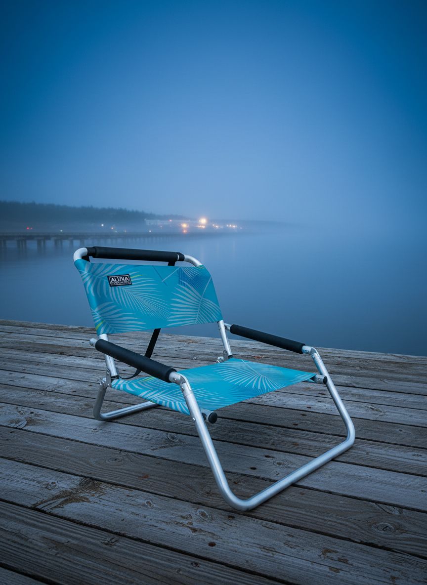 Lightweight foldable beach chair in {color} with water-resistant polyester fabric and shoulder strap, compact design — view 1