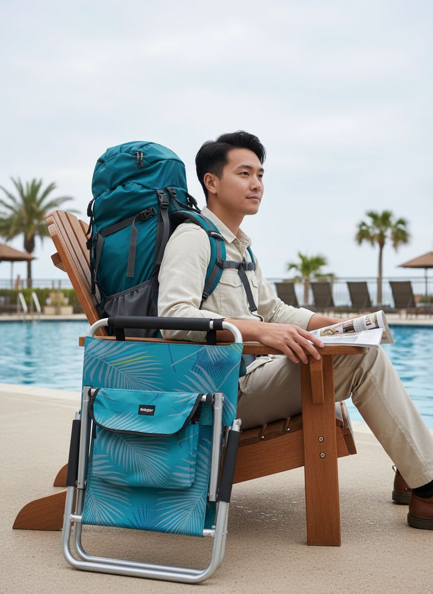 Lightweight foldable beach chair in {color} with water-resistant polyester fabric and shoulder strap, compact design — view 2