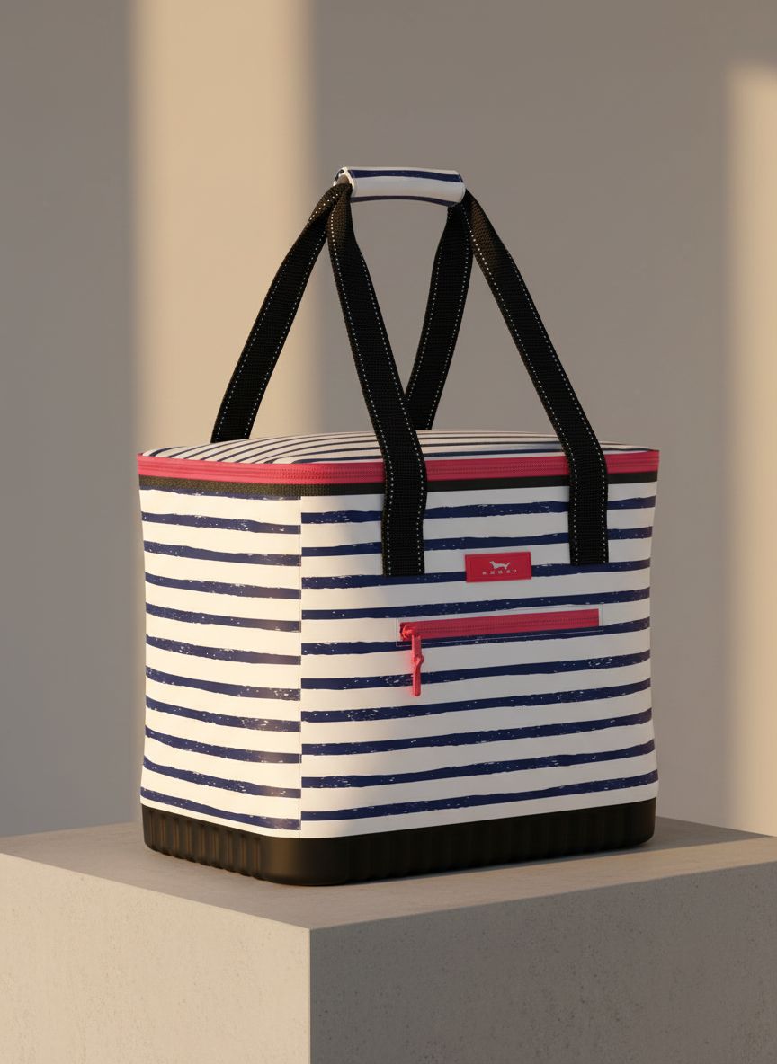 [Color] soft-sided insulated cooler with hard bottom base, shown from [angle] displaying lightweight construction and [specific feature visibility] — view 1