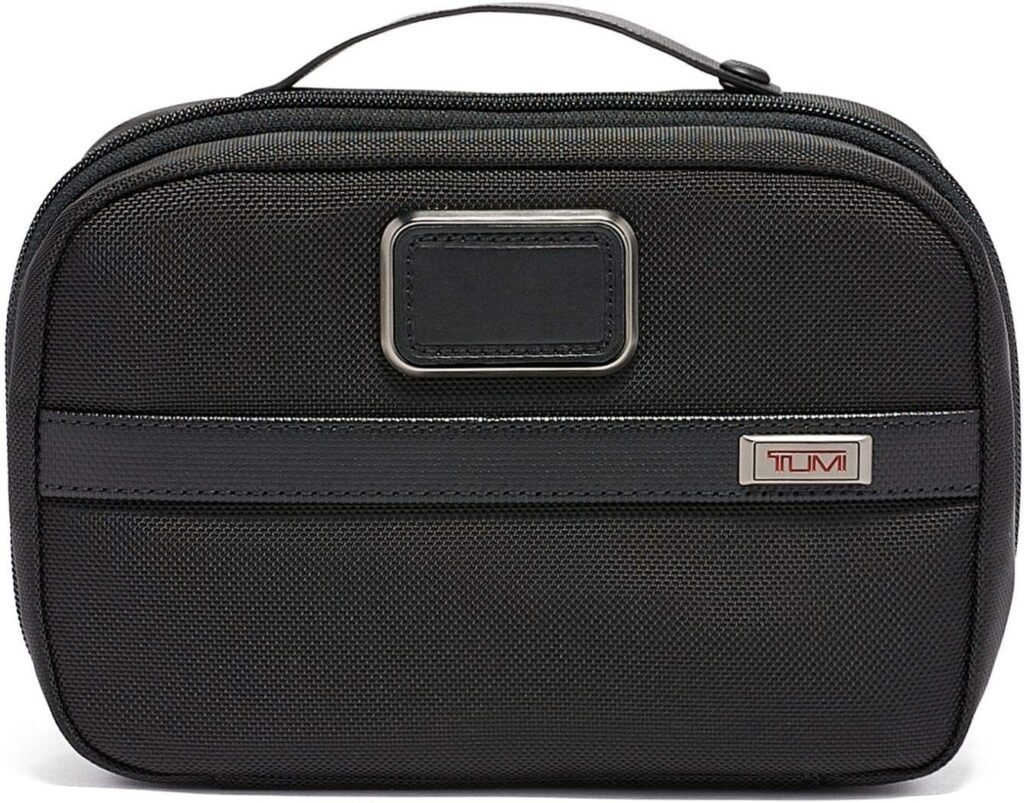 Compact Toiletry Bag for Flights with Leather Handle