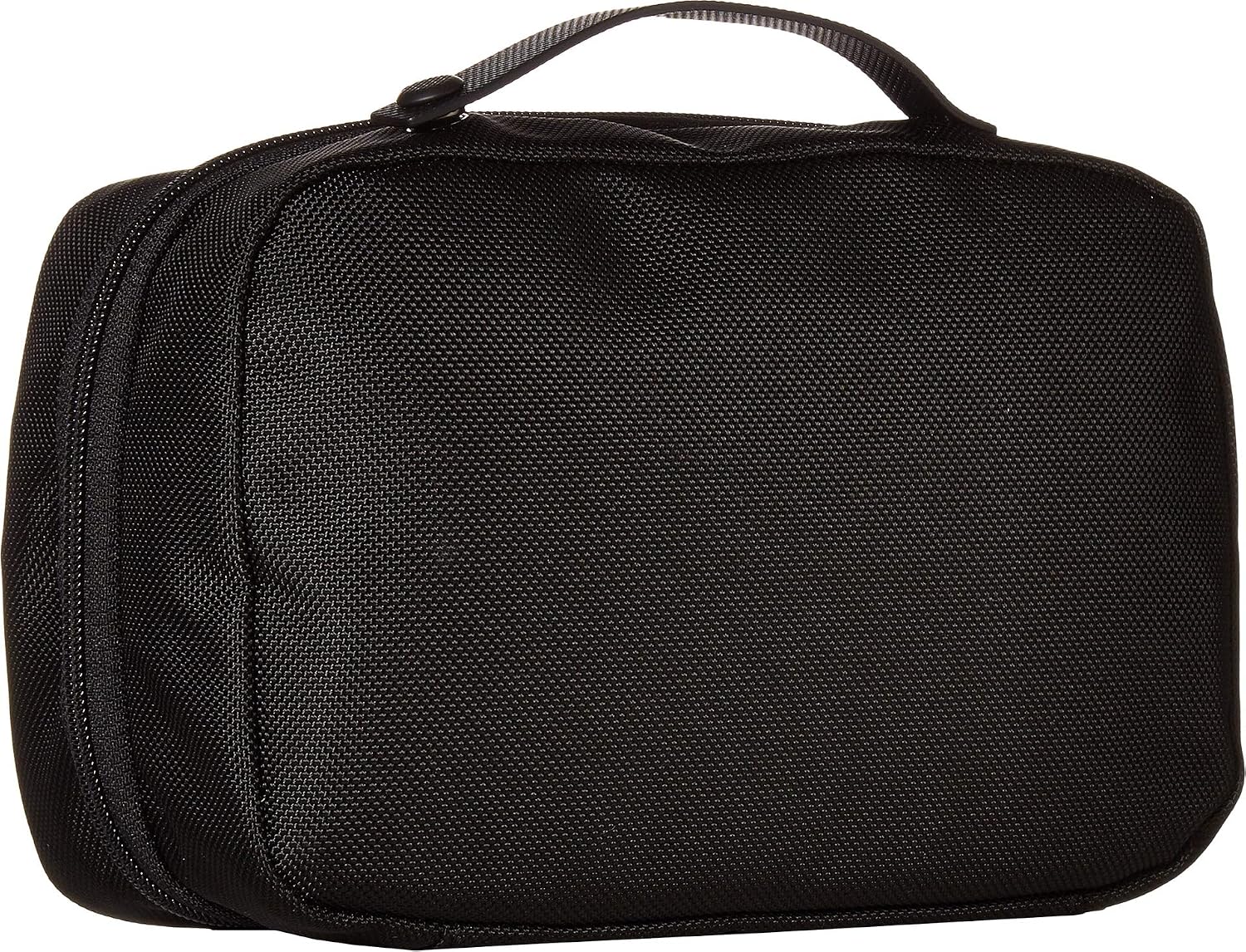 [Color] compact toiletry bag with removable leather handle and multiple zip pockets, shown open displaying organization compartments — view 4