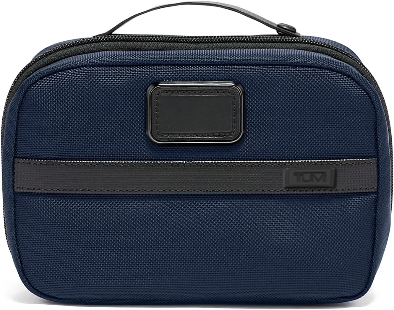 [Color] compact toiletry bag with removable leather handle and multiple zip pockets, shown open displaying organization compartments — view 5