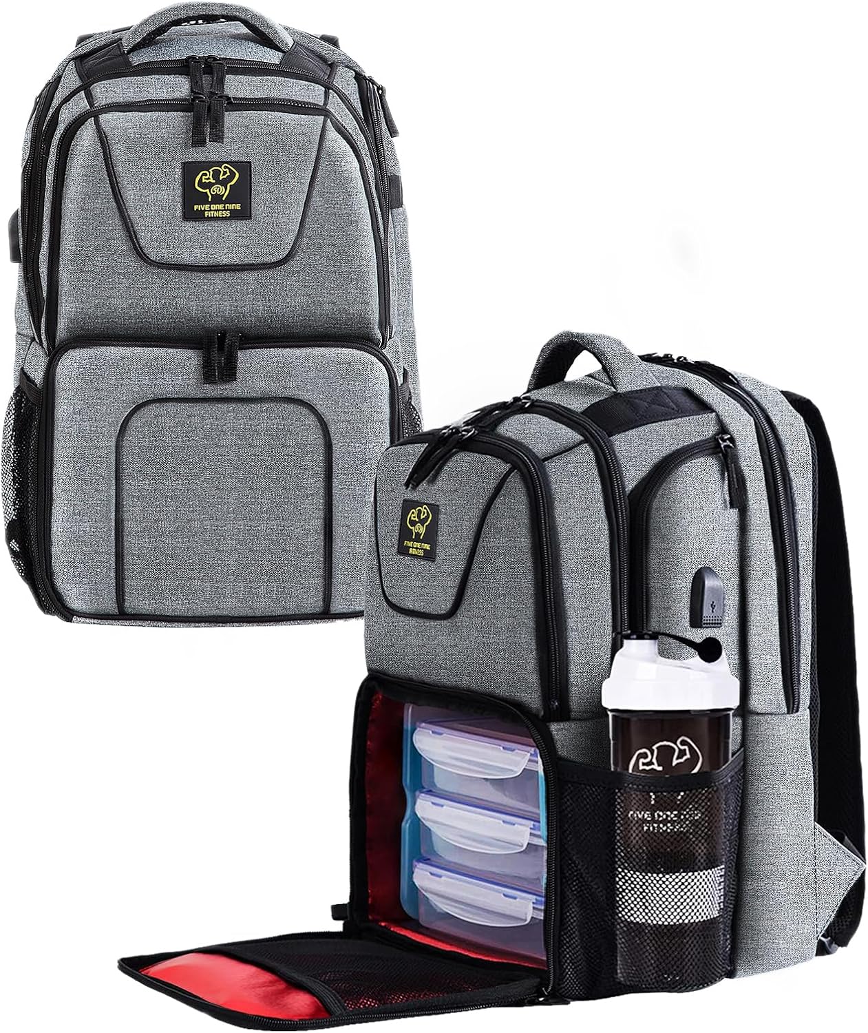 [Color] insulated meal prep backpack with laptop compartment, featuring [material texture] exterior and [number]-meal container capacity — view 1