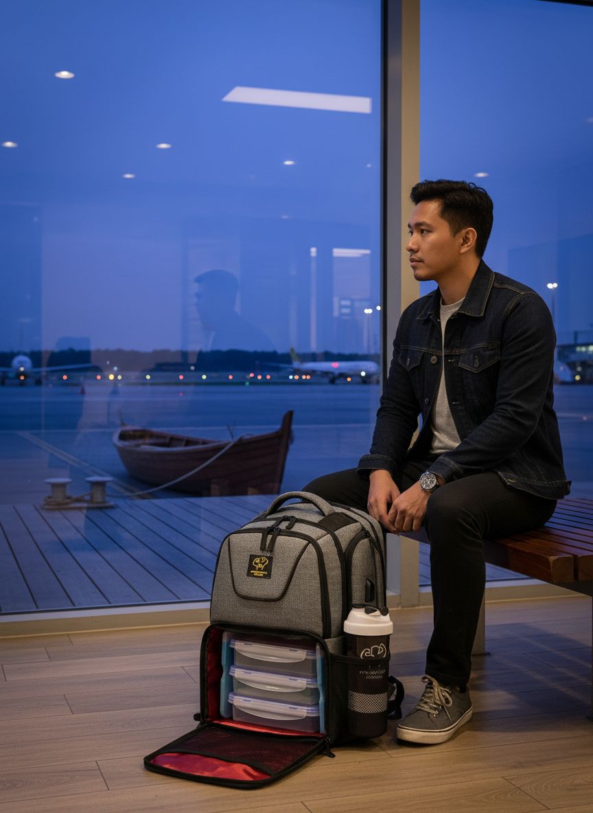 [Color] insulated meal prep backpack with laptop compartment, featuring [material texture] exterior and [number]-meal container capacity — view 5a