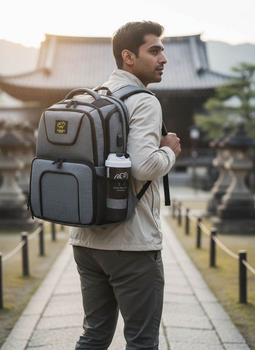 [Color] insulated meal prep backpack with laptop compartment, featuring [material texture] exterior and [number]-meal container capacity — view 3a