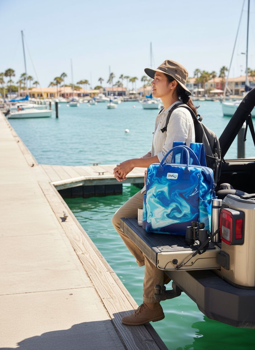 [Color] waterproof insulated cooler backpack with adjustable straps, shown holding 24 cans for beach and outdoor adventures — view 2