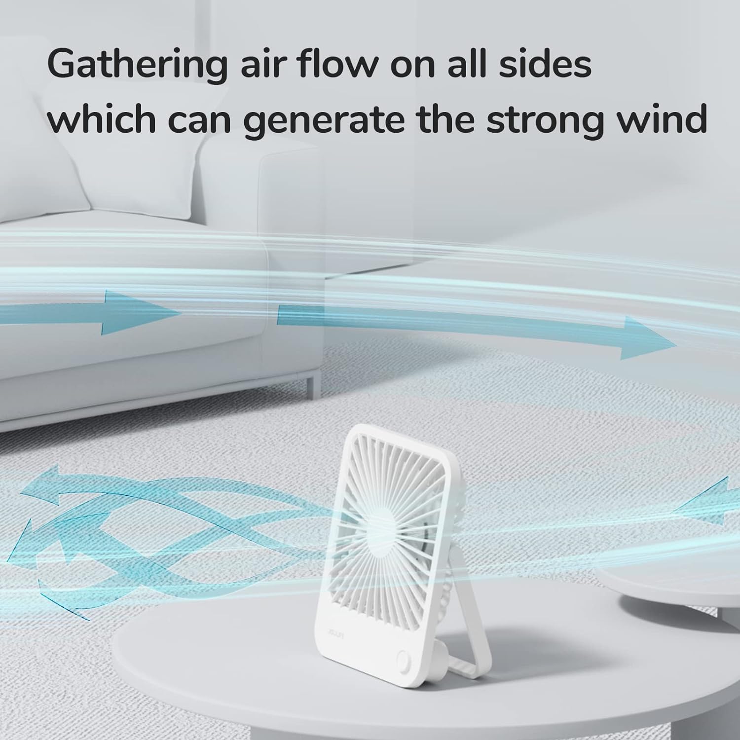 Compact rechargeable portable fan in [color] with 180-degree foldable design and adjustable speed settings — view 3