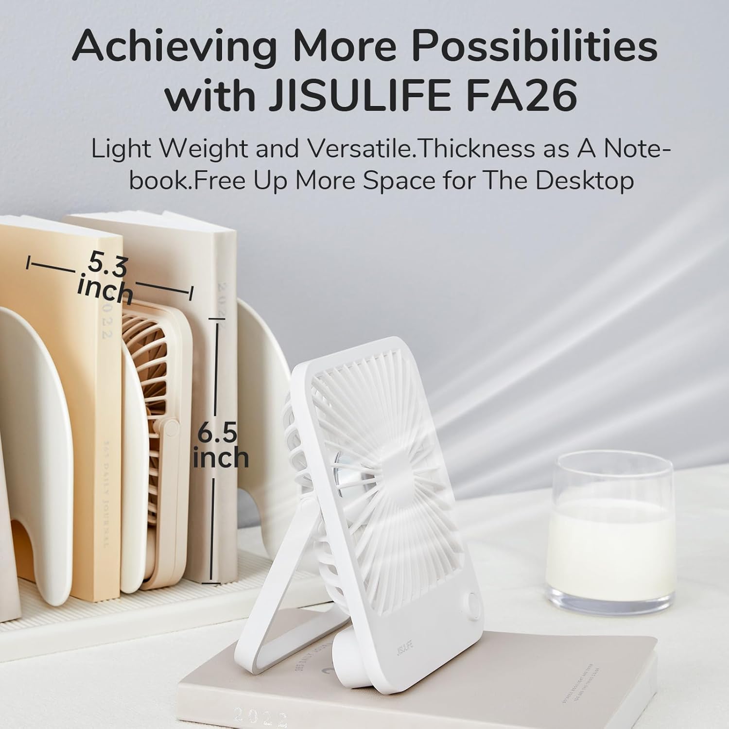 Compact rechargeable portable fan in [color] with 180-degree foldable design and adjustable speed settings — view 4