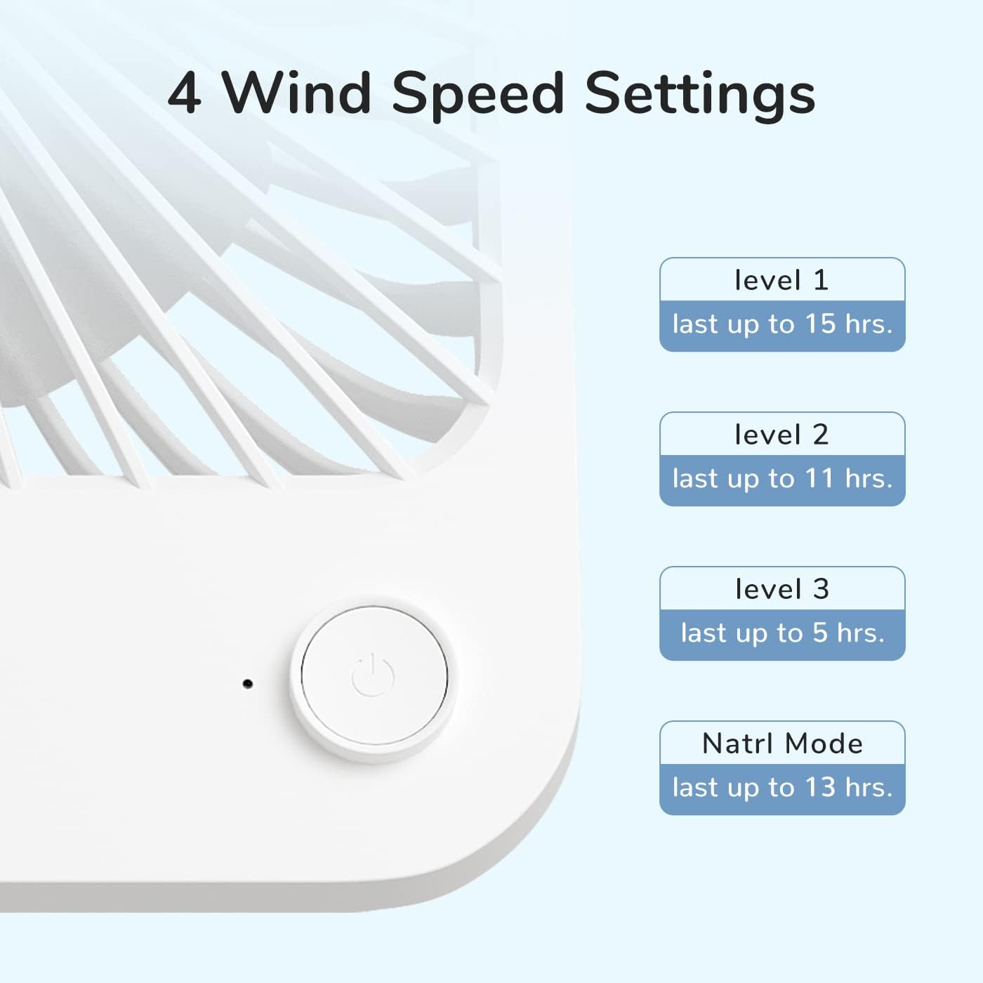 Compact rechargeable portable fan in [color] with 180-degree foldable design and adjustable speed settings — view 4