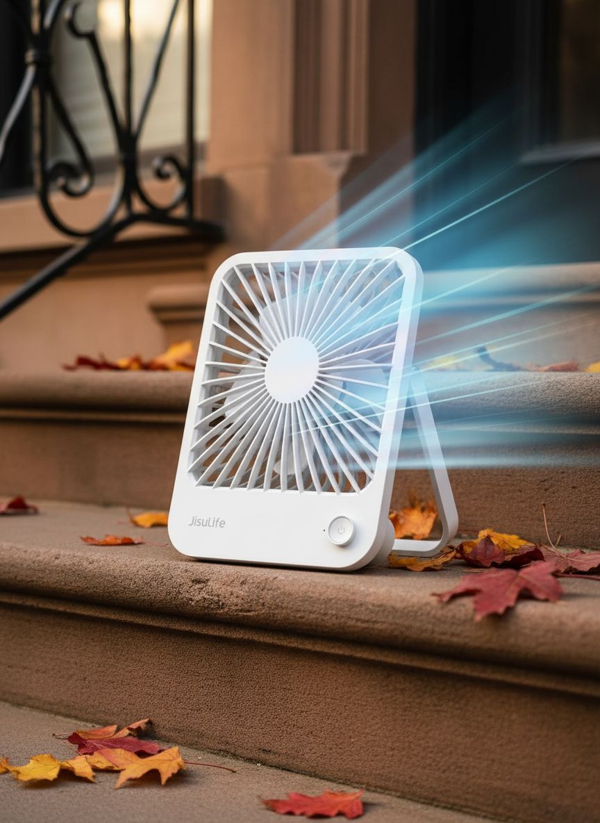 Compact rechargeable portable fan in [color] with 180-degree foldable design and adjustable speed settings — view 1