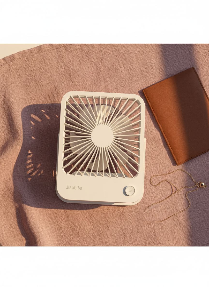 Compact rechargeable portable fan in [color] with 180-degree foldable design and adjustable speed settings — view 7a