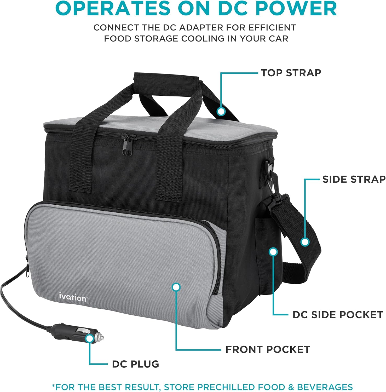 Soft-sided [color] portable electric cooler bag with thermoelectric cooling and 12V car plug — view 2