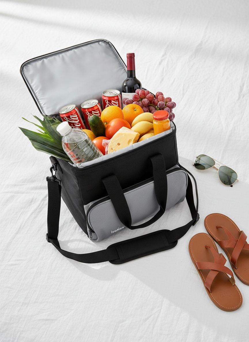 Soft-sided [color] portable electric cooler bag with thermoelectric cooling and 12V car plug — view 7a