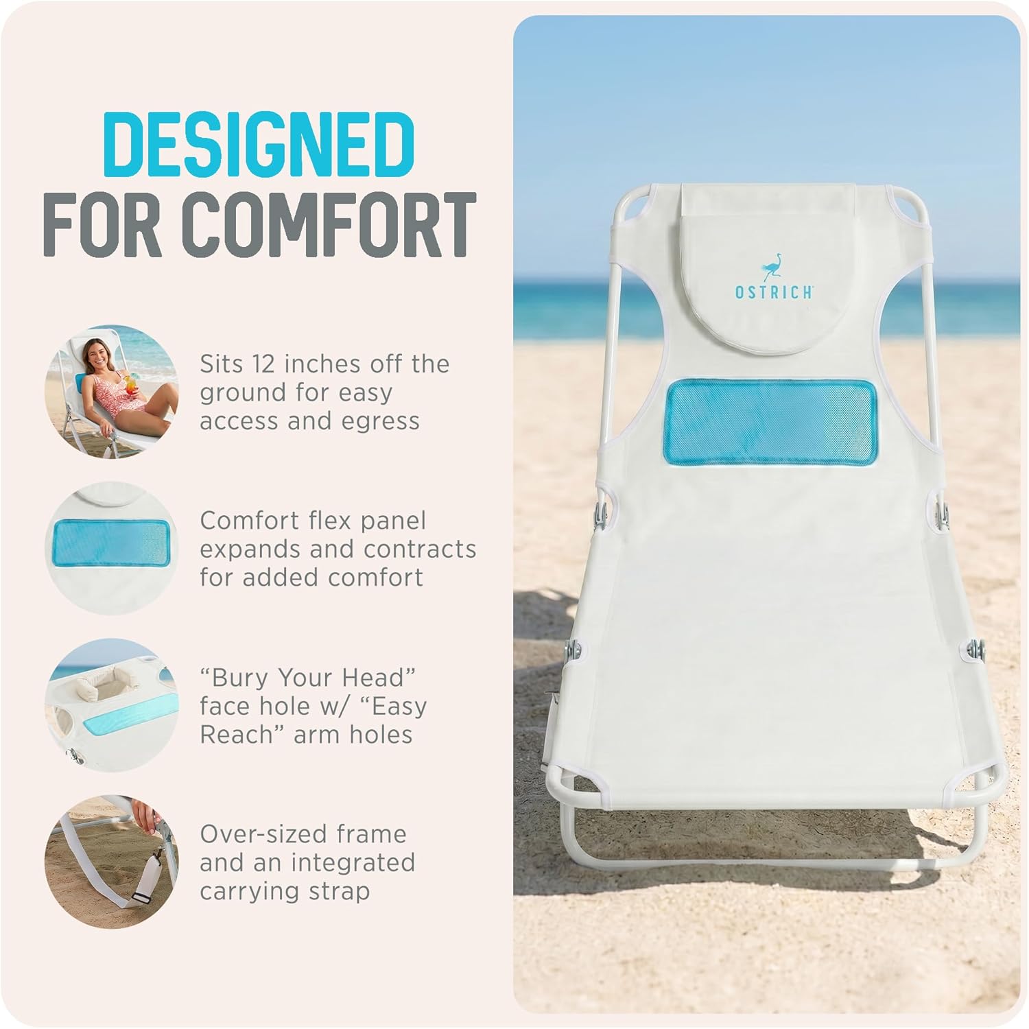 [Color] foldable beach lounger with chest support feature, portable design for pool and outdoor use — view 3