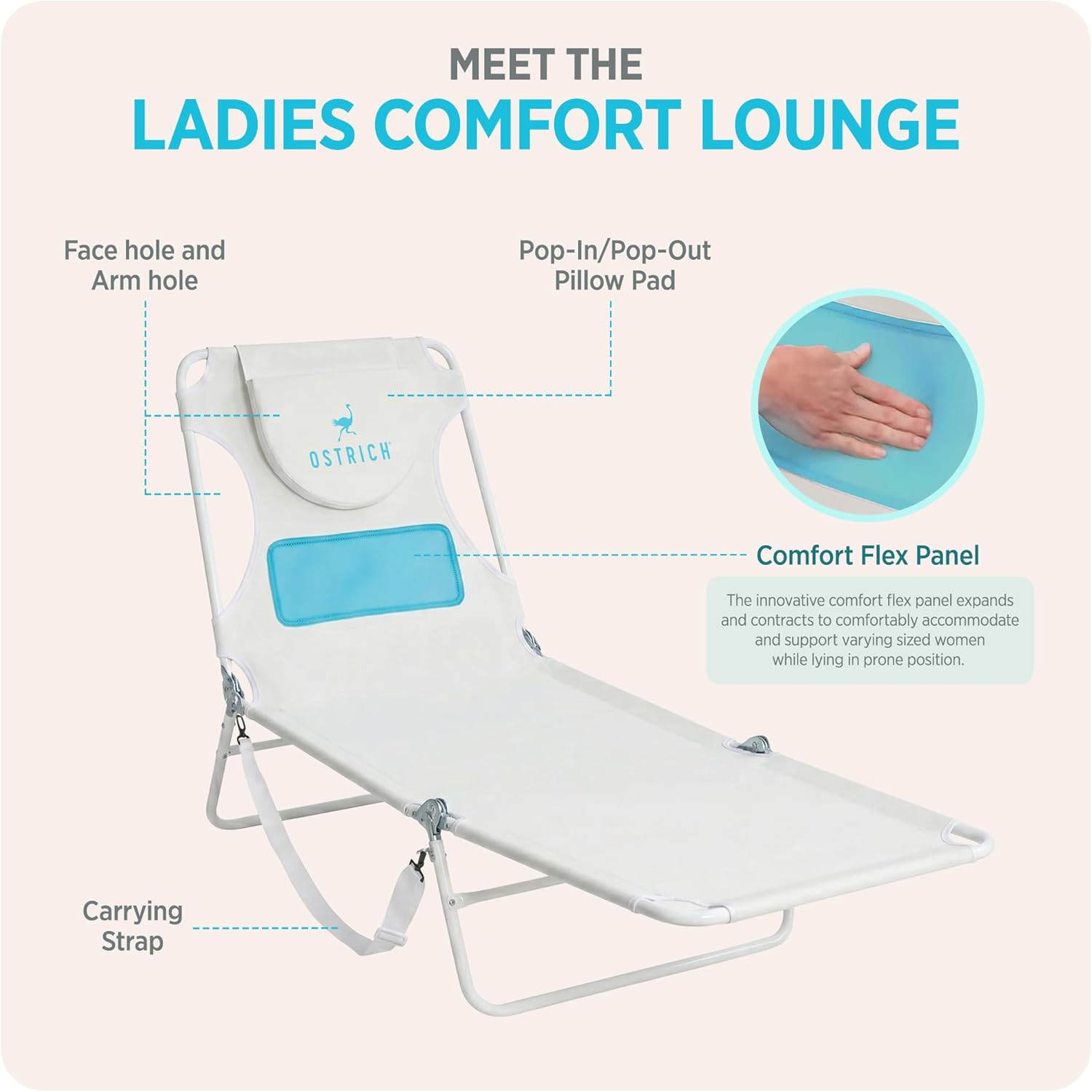 [Color] foldable beach lounger with chest support feature, portable design for pool and outdoor use — view 4