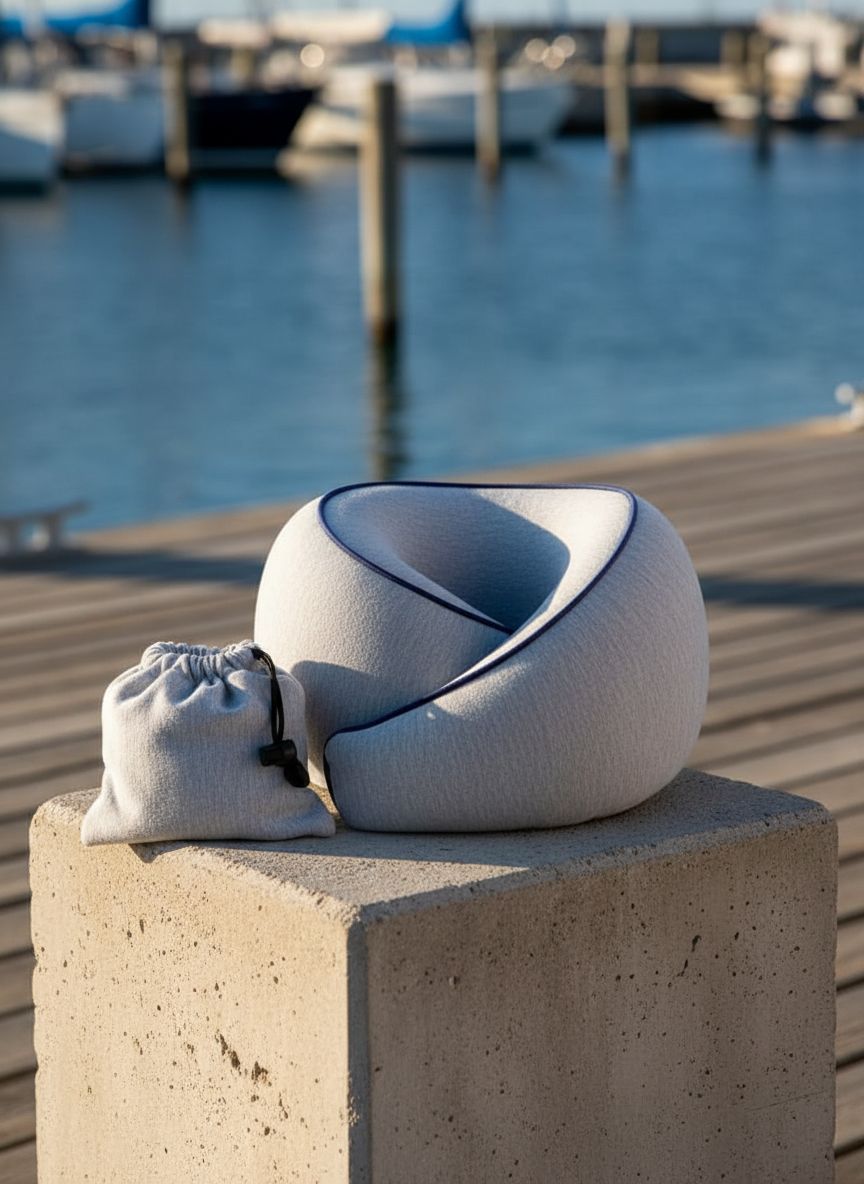 Memory foam travel pillow in {color} with ergonomic neck and chin support for airplane use — view 1