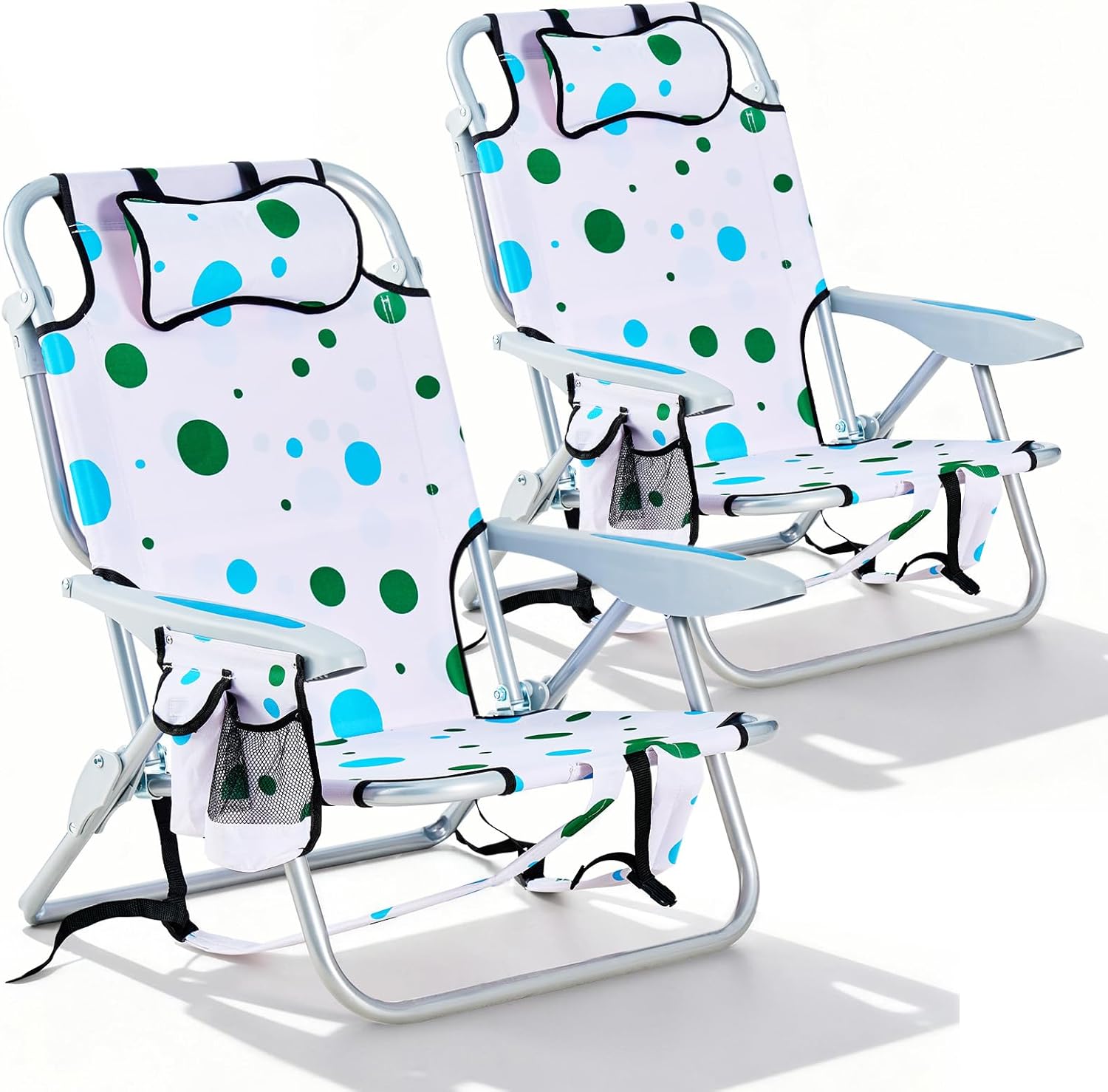 [Color] lightweight folding beach chair with 5-position back support and cup holder, shown in compact carrying mode — view 6