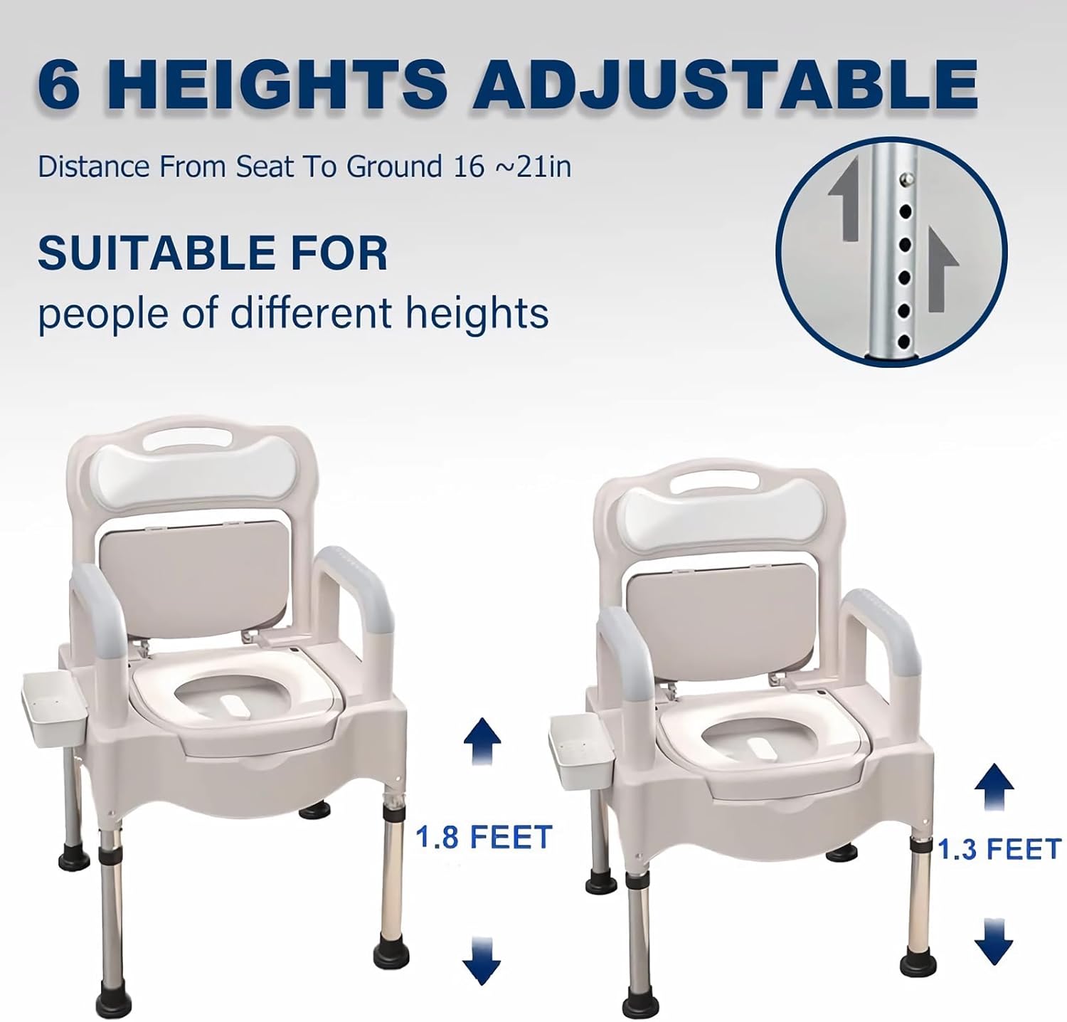 [Color] height-adjustable bedside commode chair with steel frame and plastic seat, suitable for seniors and elderly home care — view 3