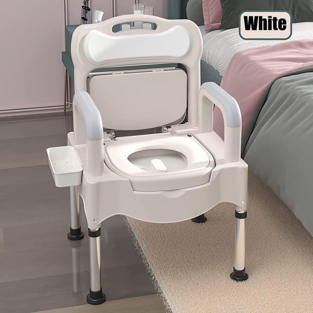 [Color] height-adjustable bedside commode chair with steel frame and plastic seat, suitable for seniors and elderly home care — view 4