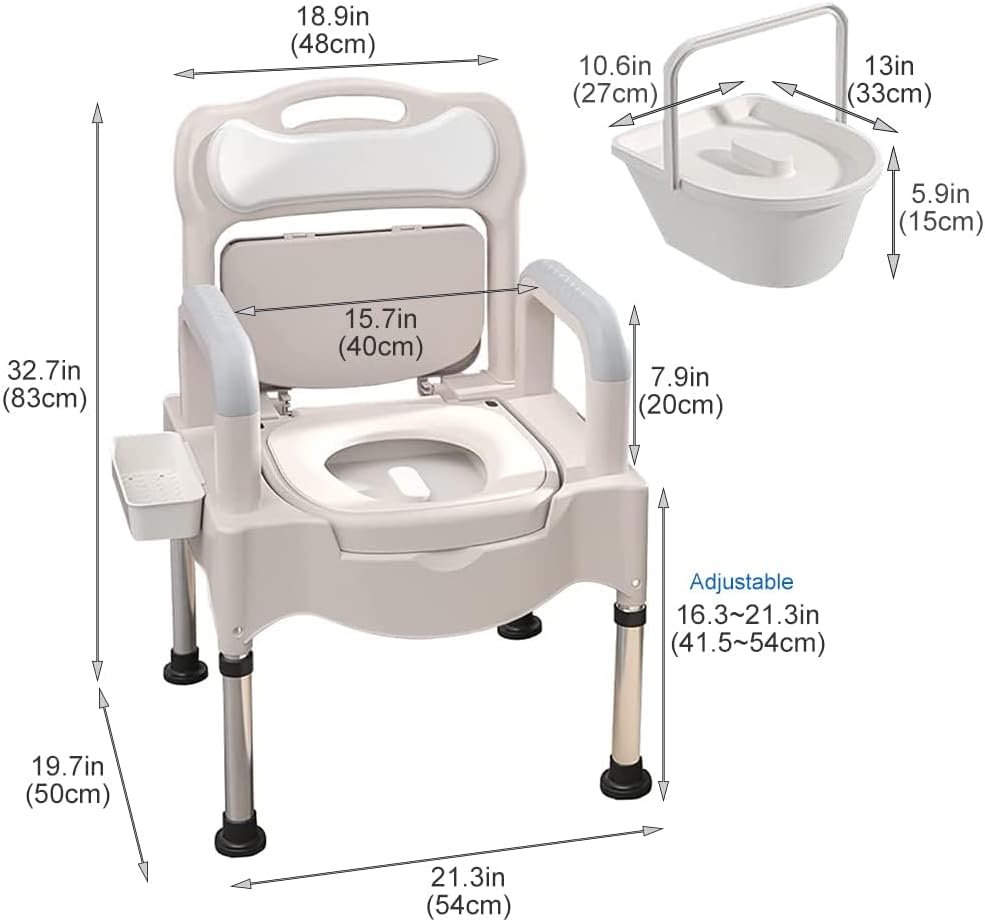 [Color] height-adjustable bedside commode chair with steel frame and plastic seat, suitable for seniors and elderly home care — view 5a